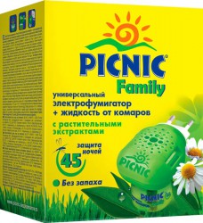 Комплект фумигатор + жидкость, Picnic (Пикник) 30 мл фэмили 45 ночей